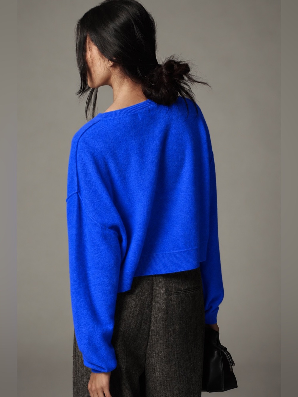 Pilcro Anthropologie Alani Cashmere Cropped Sweater Cobalt Blue Size 1X - Picture 2 of 13